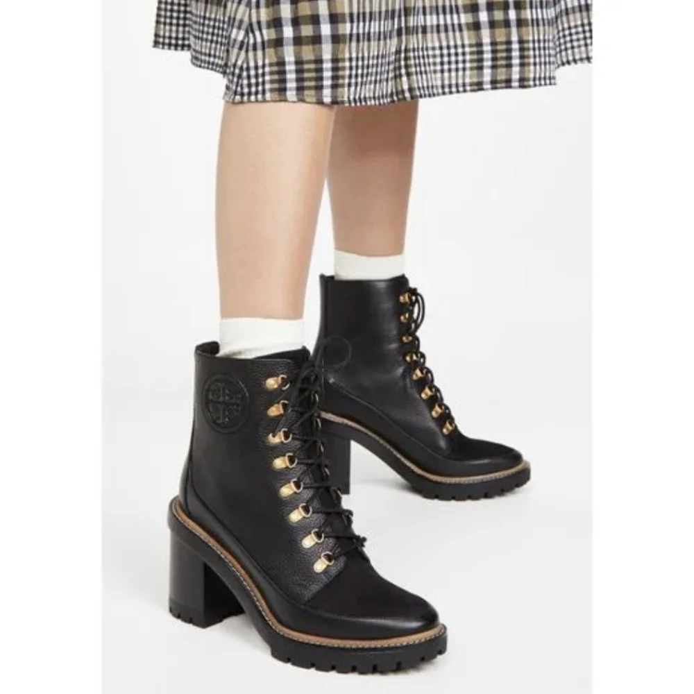 Tory Burch Miller Lug-Sole Leather Hiking Boots size 6.5